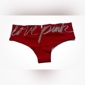 2012 Victoria's Secret PINK Red Hipster Panty with Silver Glitter Logo